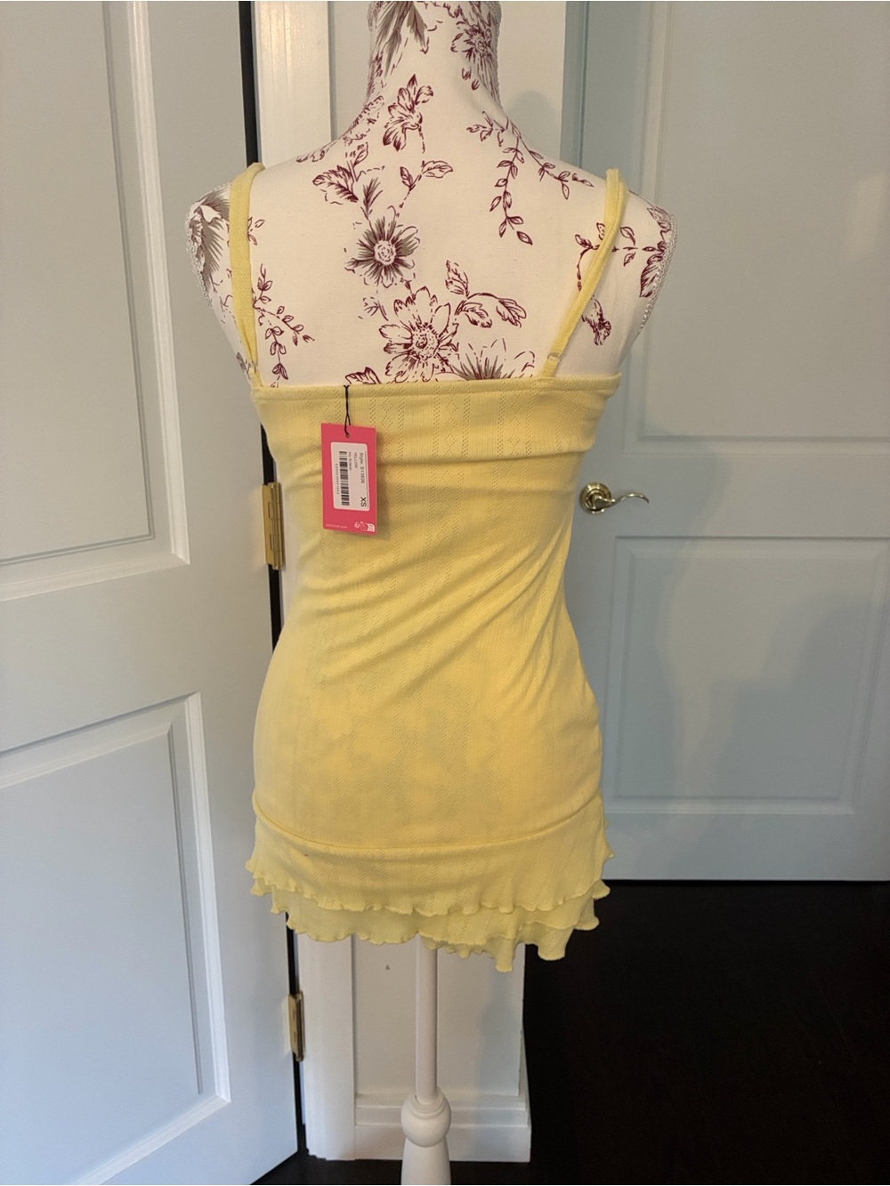 Edikted Pale Yellow Ribbed Ruffle-Hem Mini Dress - Picture 3 of 4